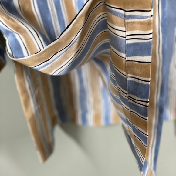 Linda David 100% Silk Stripe Tunic Blue Tan Medium - Picture 6 of 7